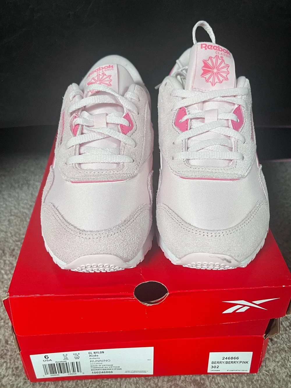 Reebok Kids CL Nylon Sneakers - White & Pink